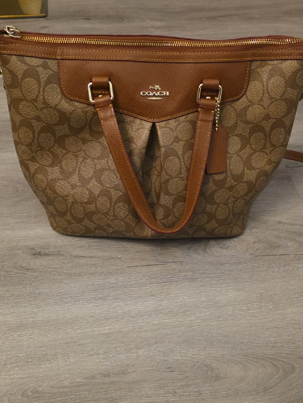 Coach Brown Signature Canvas Tote with Saddle Leather Trim